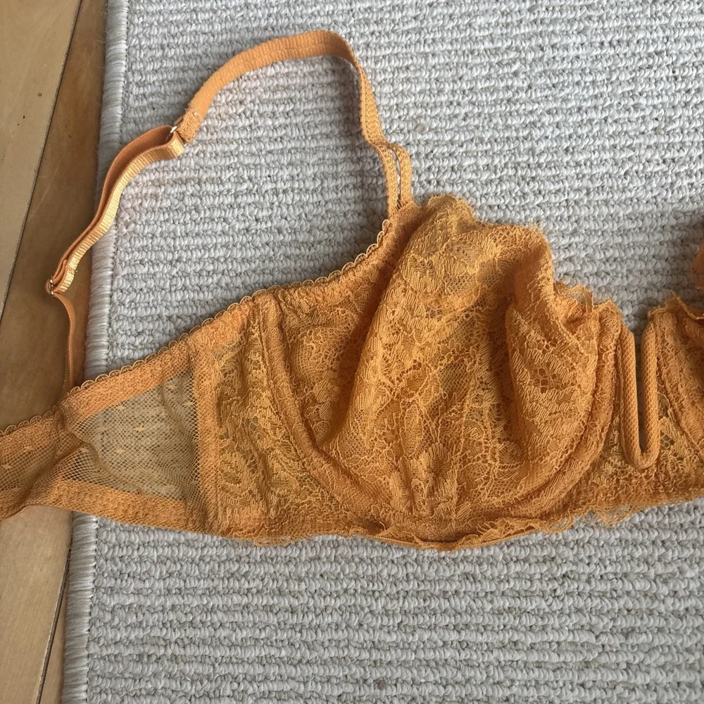 Auden Unlined Balconette Bra 34D Yellow Lace Underwire Unlined